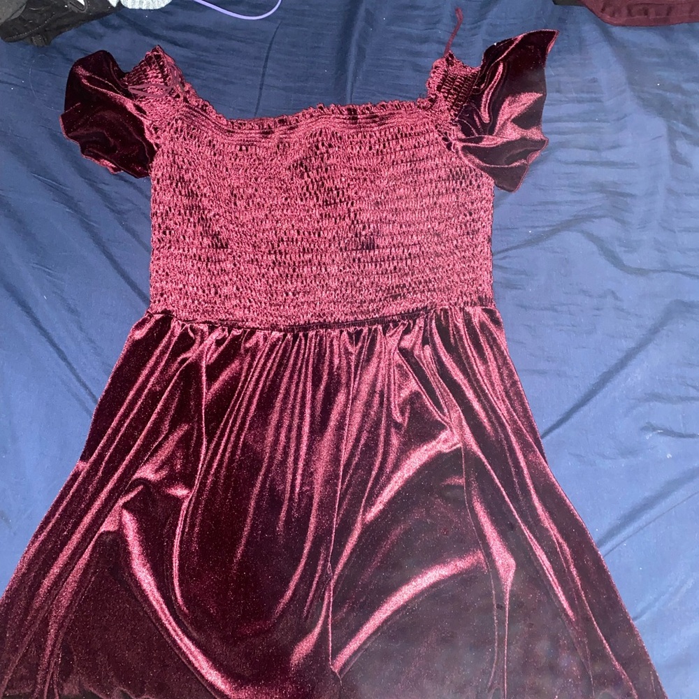 Velvet Burgundy Off-Shoulder Dress